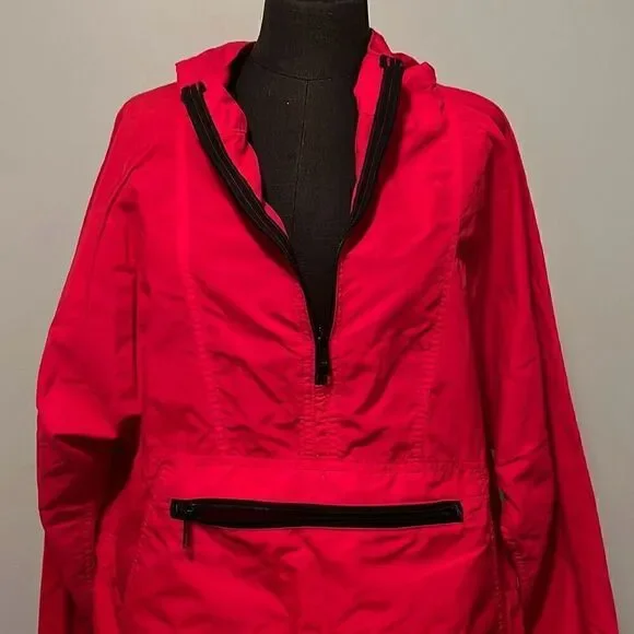 Vintage L.L. Bean Men's Red Anorak Retro Hooded Half Zip Windbreaker Medium - Picture 2 of 8